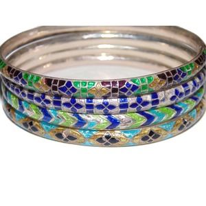 Sold Separately Vintage Estate Sterling Silver Faceted Enamel Bangle Bracelet